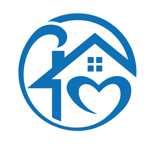 home with a heart over it representing care for home with design in blue