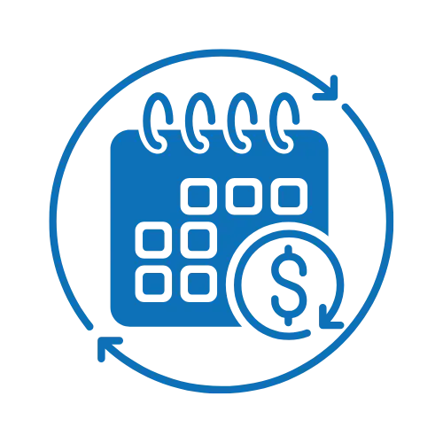 blue calendar with dollar bill over it representing a monthly payment