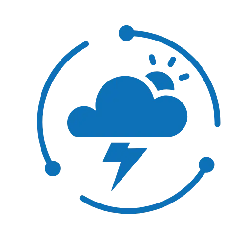 blue clouds and lightning bolt over the sun representing storm ready