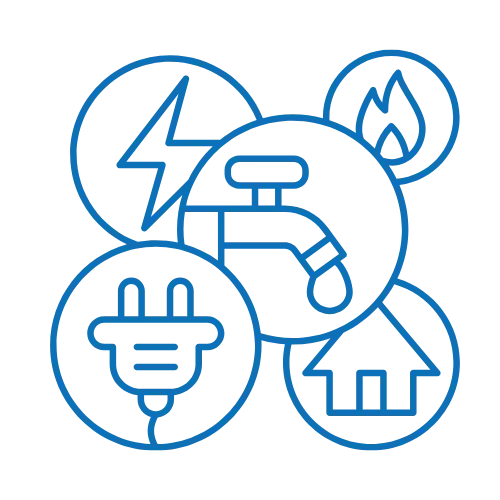 various utility items in a home including electricity, heat, cooling, heating in blue
